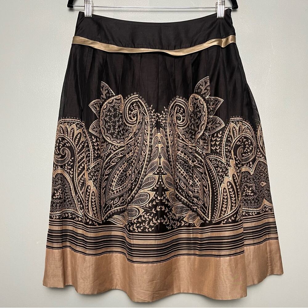 Pendleton Paisley Print Midi Skirt Cotton Silk Blend Brown Tan Women’s Size 8